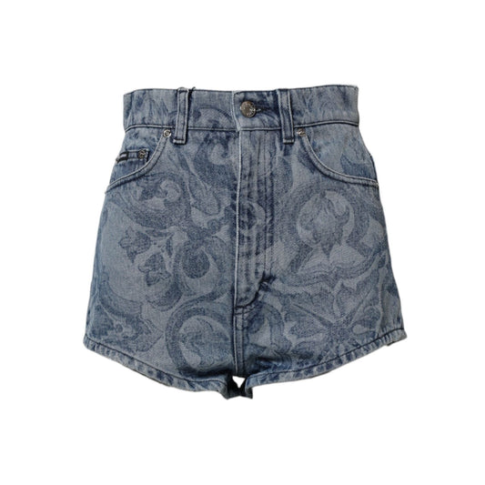 Dolce & Gabbana Blue Floral Print Denim Cotton Hot Pants Shorts PAN7492-40