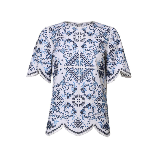 Dolce & Gabbana Blue Lace Eyelet Crew Neck Blouse Top THS90409-36