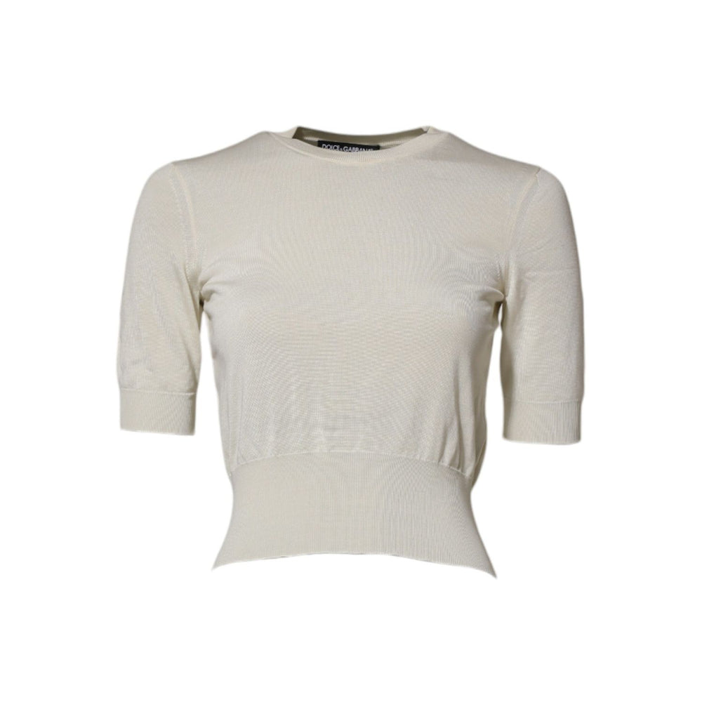 Dolce & Gabbana White Silk Short Sleeves Blouse Pullover Top