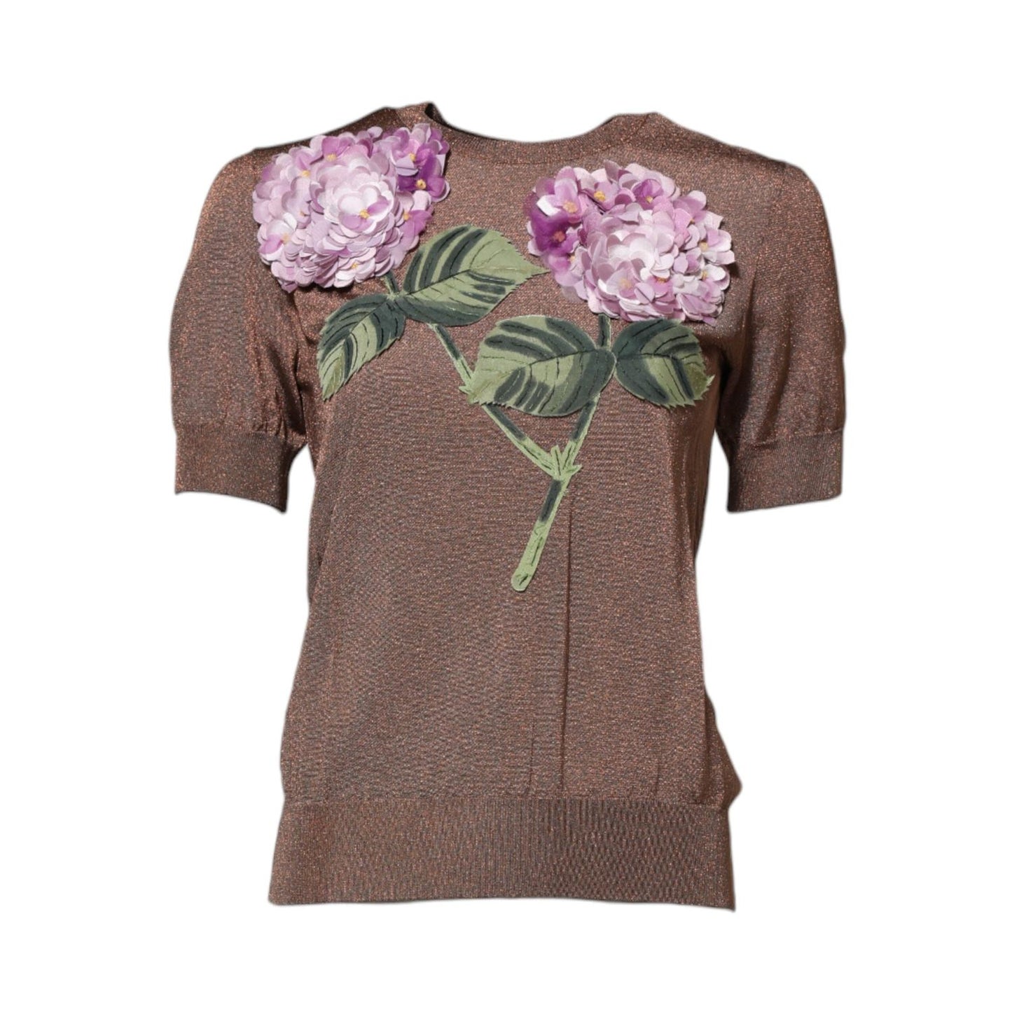 Dolce & Gabbana Brown Lily Embellished Round Neck Blouse Top TSH86579-36
