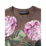 Dolce & Gabbana Brown Lily Embellished Round Neck Blouse Top TSH86579-36