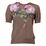 Dolce & Gabbana Brown Lily Embellished Round Neck Blouse Top TSH86579-36