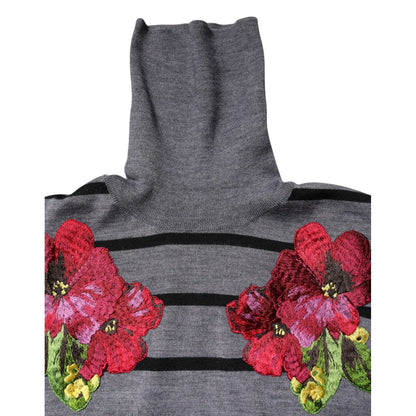 Dolce & Gabbana Gray Floral Embroidery Pullover Sweater