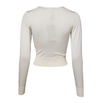 Dolce & Gabbana White Silk Lily Embellished Pullover Sweater