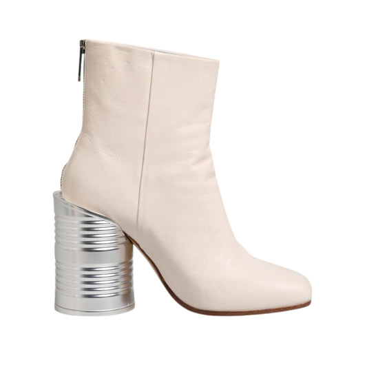 Maison Margiela White Calf Leather Can Heel Boots Shoes