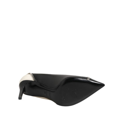 Saint Laurent White Black Leather Pointed Toe Heels Shoes