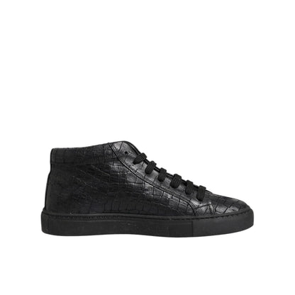 HIDE & JACK Black Leather Lace Up Mid Top Sneakers Shoes