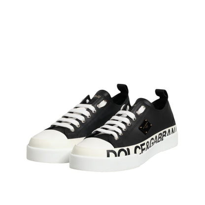 Dolce & Gabbana Black White Leather Low Top Sneakers Shoes