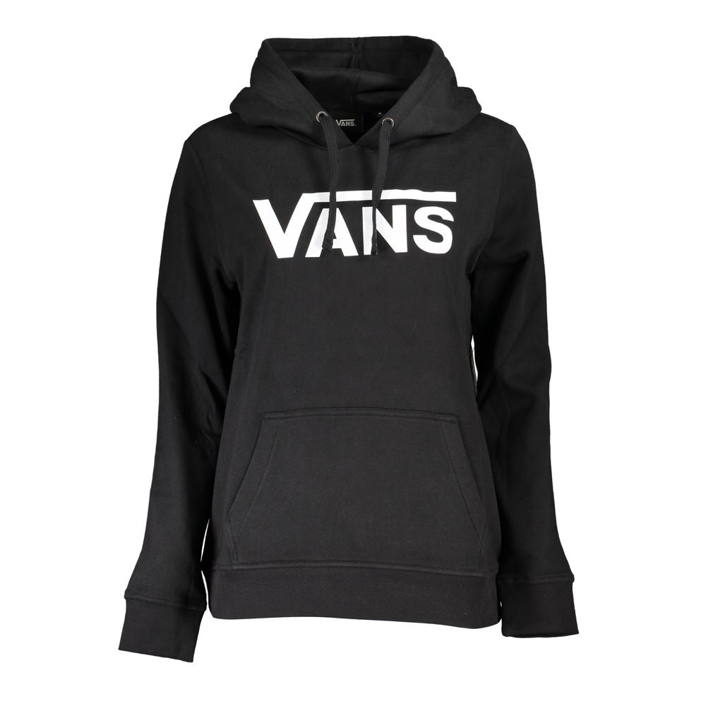 Vans Black Cotton Women Sweater, stylish hoodie with bold Vans logo, cozy fleece lining, central pocket for casual fashion flair.