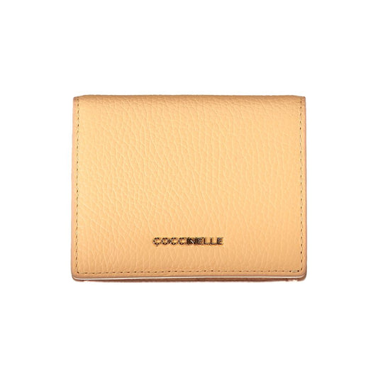 Coccinelle Orange Leather Wallet with logo, automatic closure, two compartments, coin purse, and card spaces.