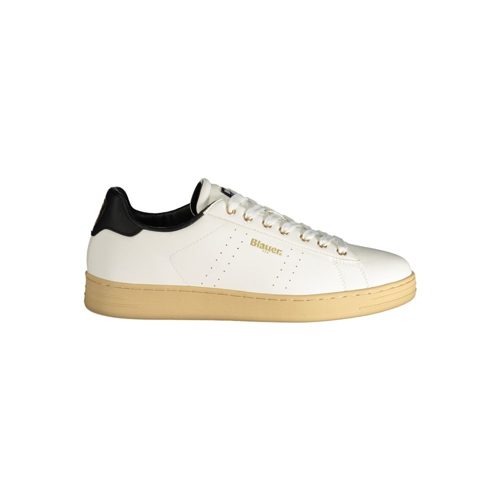 Blauer White Polyester Sneaker with laces, contrast details, logo
