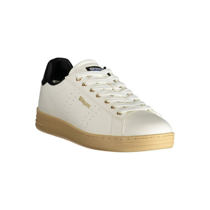 Blauer White Polyester Sneaker with laces, contrast details, and logo showcasing sports footwear elegance.