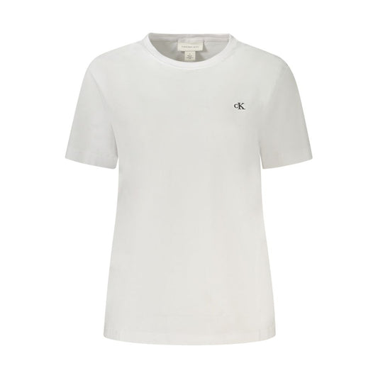 Calvin Klein White Cotton Women T-Shirt with crew neck and embroidered logo, made from pure cotton for comfort and style.