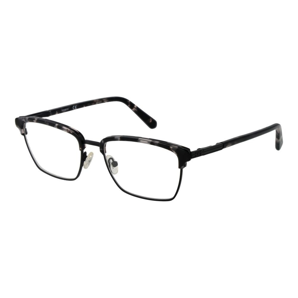 Guess Black Men Glasses Frame, browline style in full-rim metal, featuring demo lenses and branded case, perfect men's eyewear accessory.