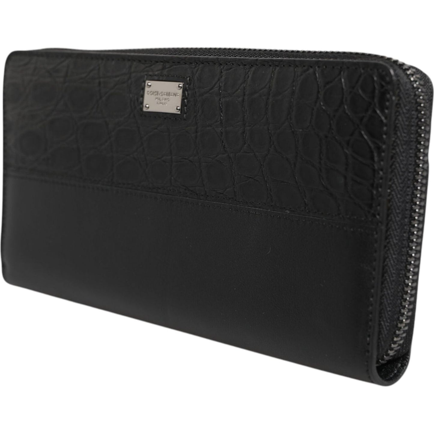 Dolce & Gabbana Black Leather Logo Plaque Zip Around Continental Wallet
