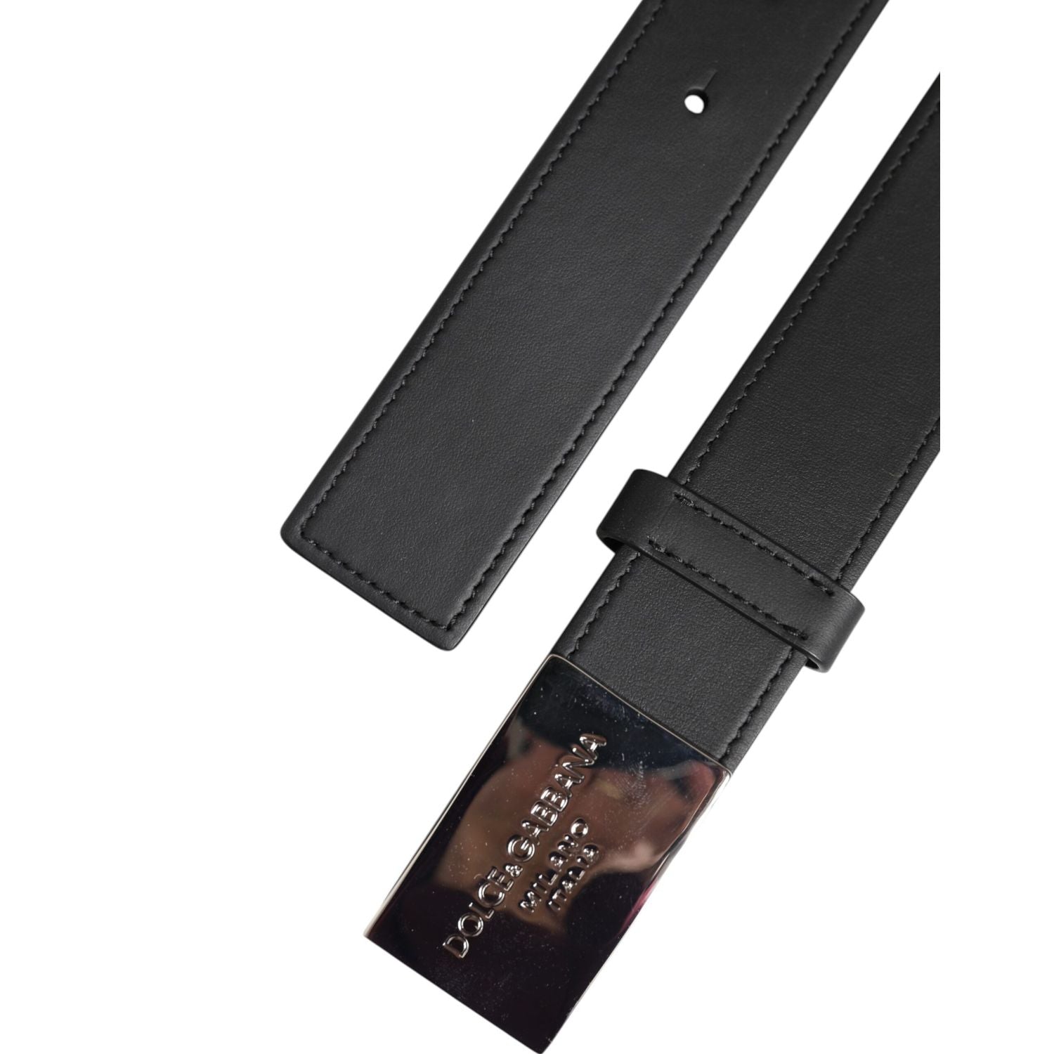 Dolce & Gabbana Black Leather Silver Metal Logo Buckle Belt