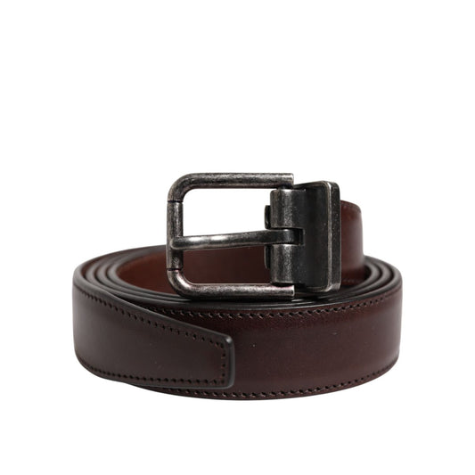 Dolce & Gabbana Brown Classic Silver Metal Logo Buckle Belt BEL9296-95