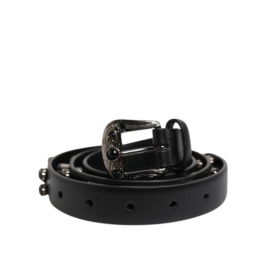 Dolce & Gabbana Black Studded Leather Metal Logo Buckle Belt BEL9406-90