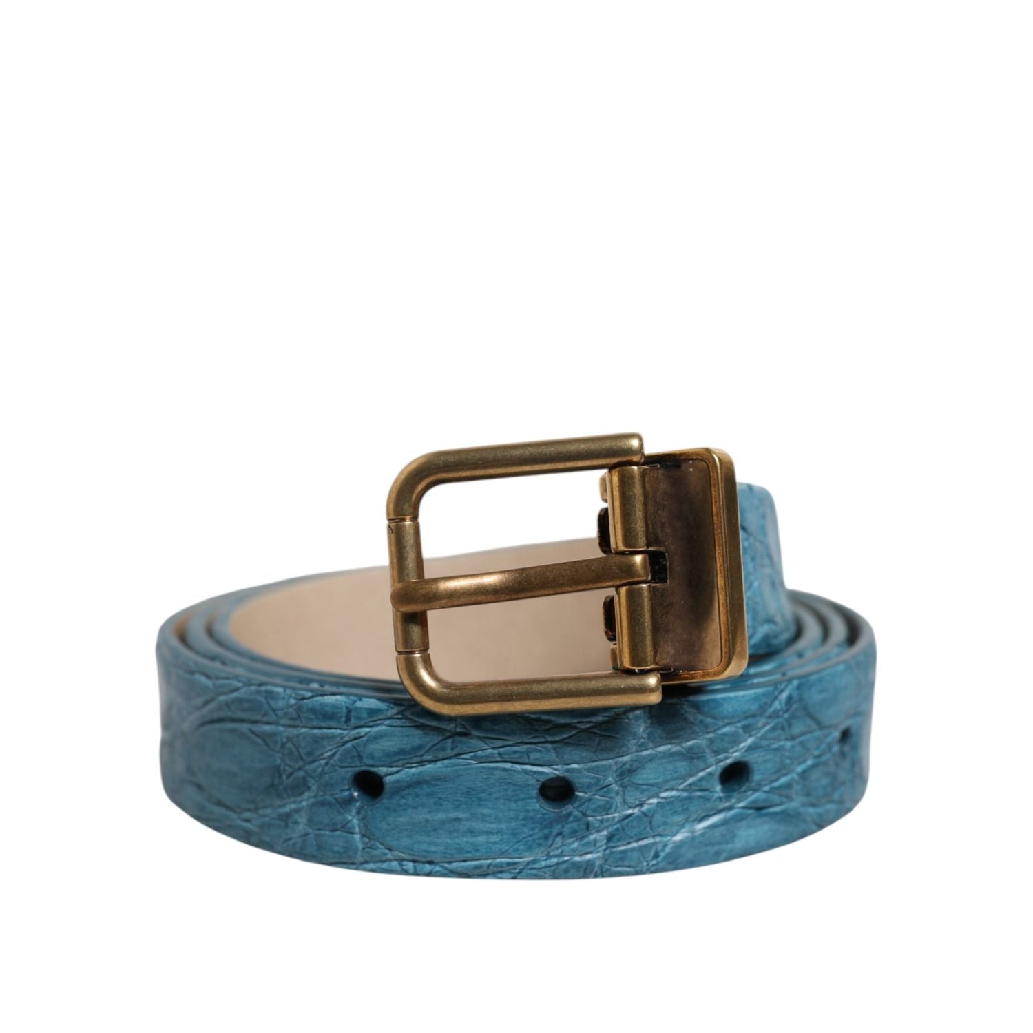 Dolce & Gabbana Blue Leather Classic Gold Metal Buckle Belt