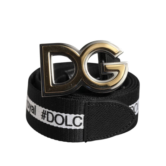 Dolce & Gabbana Black Cotton Metal DG Logo Gold Buckle Belt BEL9459-100