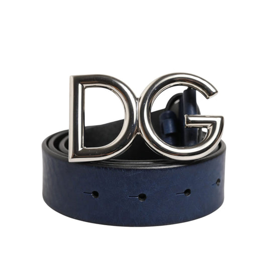 Dolce & Gabbana Blue Classic Silver Metal DG Logo Buckle Belt BEL9463-90