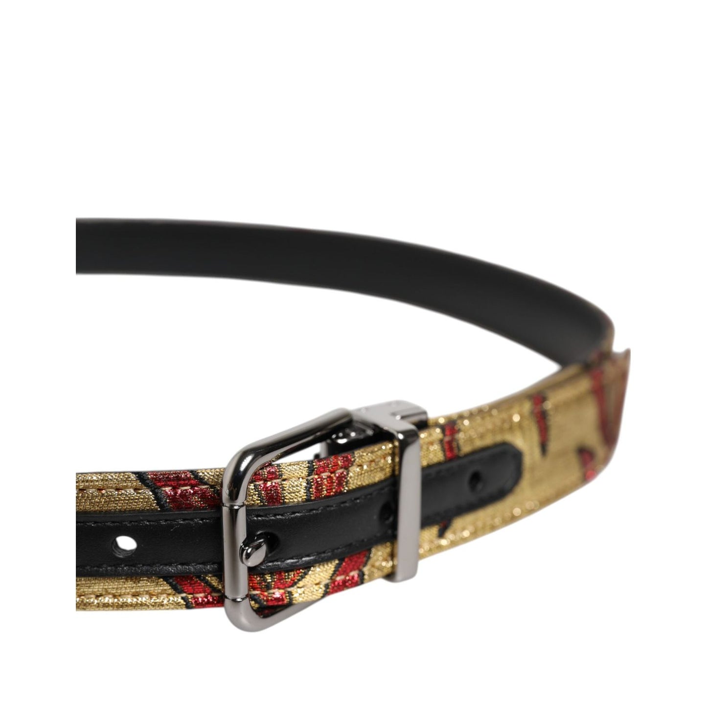 Dolce & Gabbana Gold Floral Jacquard Silver Metal Buckle Belt BEL9467-90