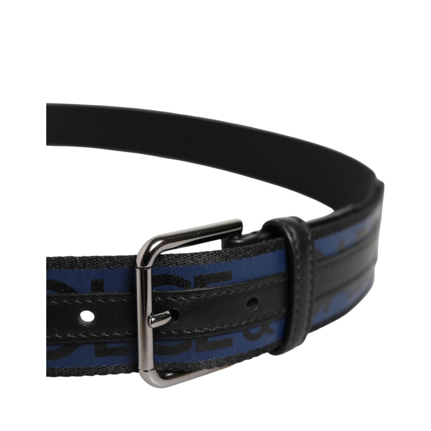 Dolce & Gabbana Blue Black Polyester Metal Buckle Belt