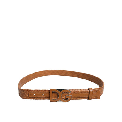 Dolce & Gabbana Brown Braided Metal DG Logo Buckle Belt