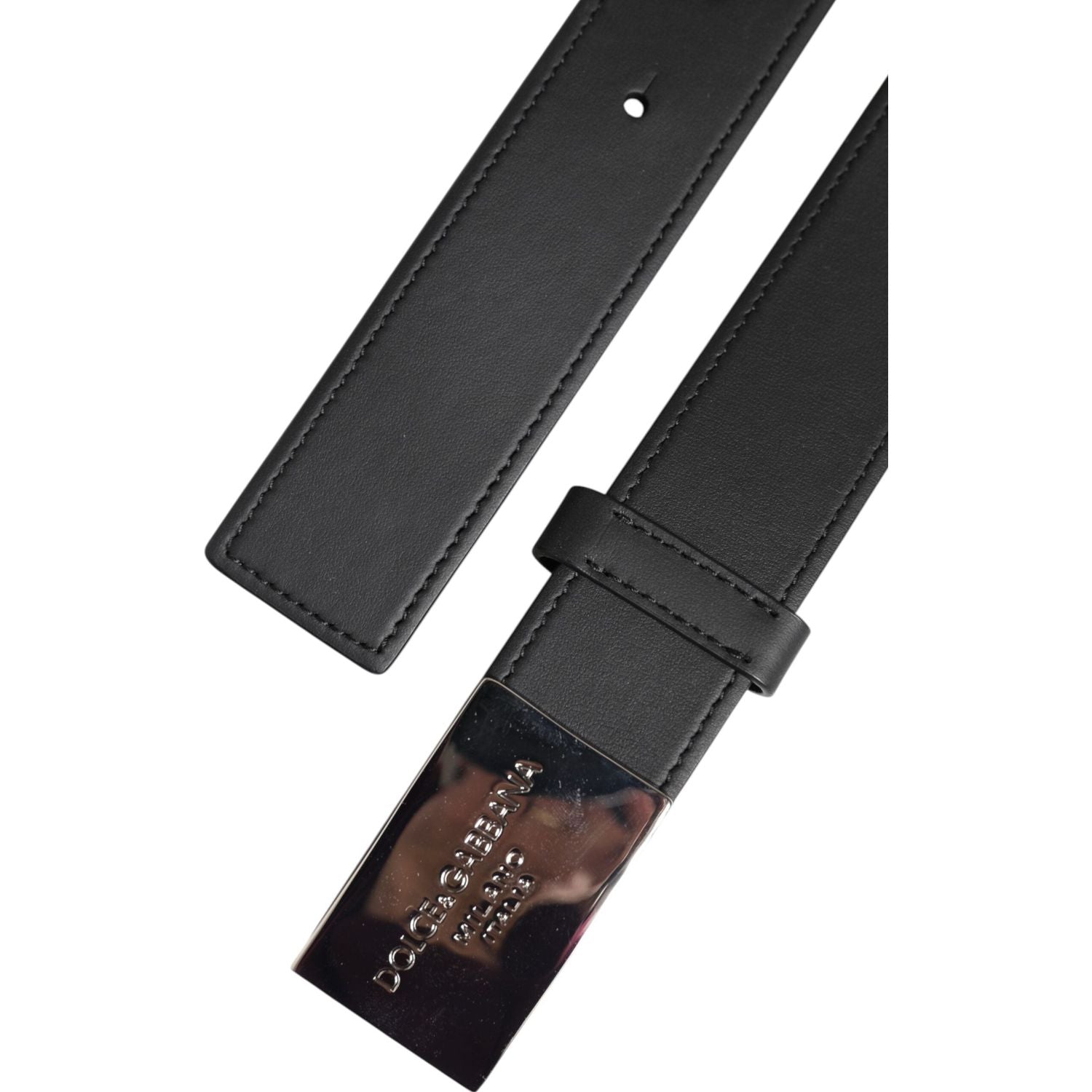 Dolce & Gabbana Black Leather Classic Metal Logo Buckle Belt