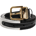 Dolce & Gabbana Black White Patchwork Gold Metal Buckle Belt WMB525-85