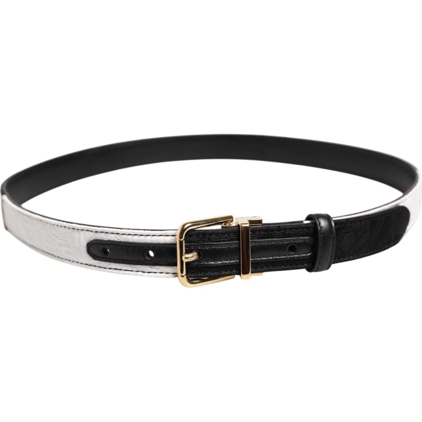 Dolce & Gabbana Black White Patchwork Gold Metal Buckle Belt WMB525-85