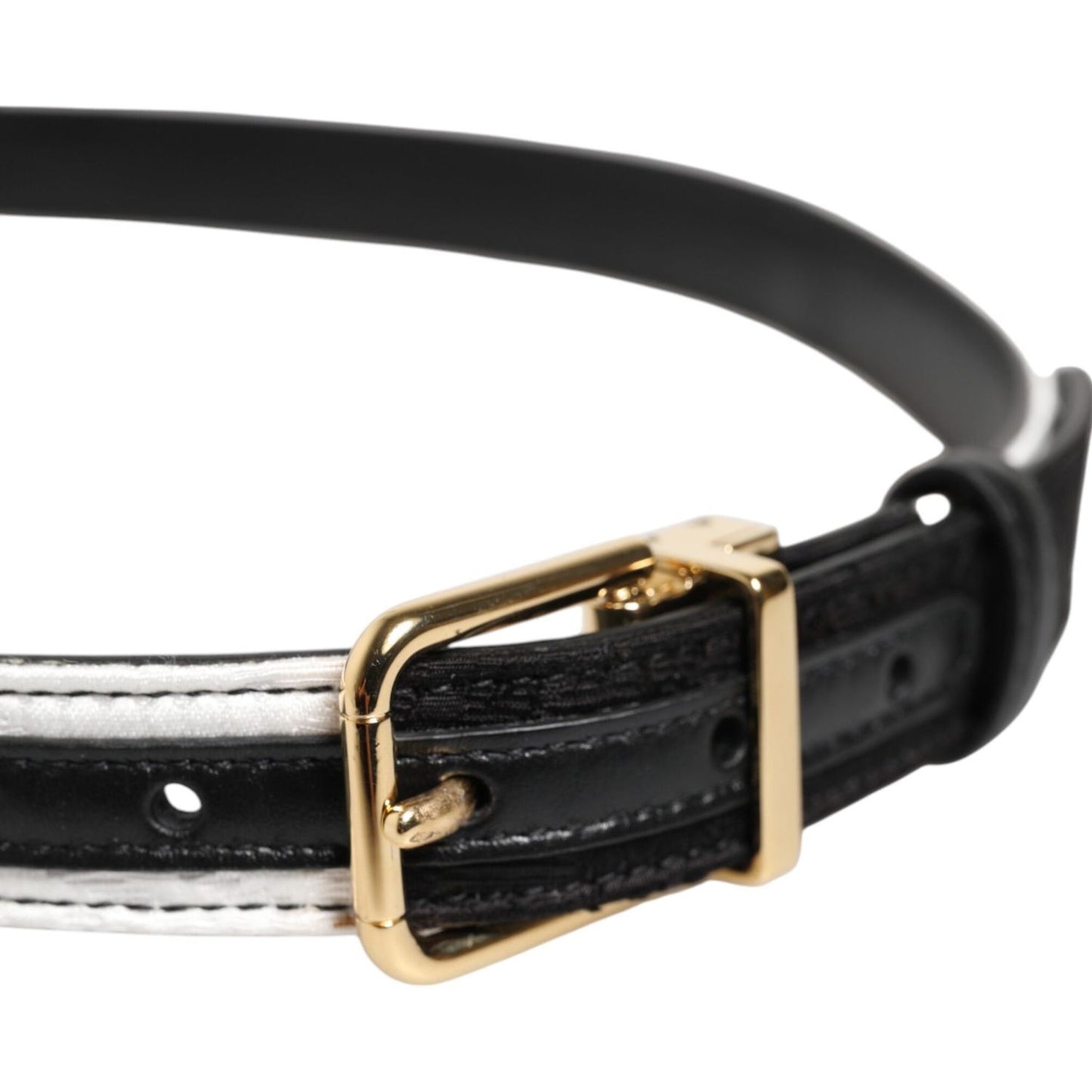 Dolce & Gabbana Black White Patchwork Gold Metal Buckle Belt WMB525-85