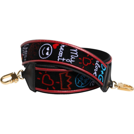 Dolce & Gabbana Black Cotton Printed Women Bag Accessory Shoulder Strap WMB534