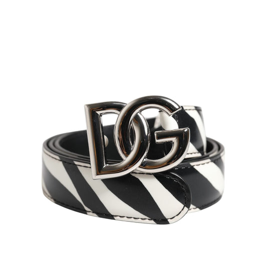 Dolce & Gabbana Black White Leather Silver Metal Buckle Belt WMB536-70