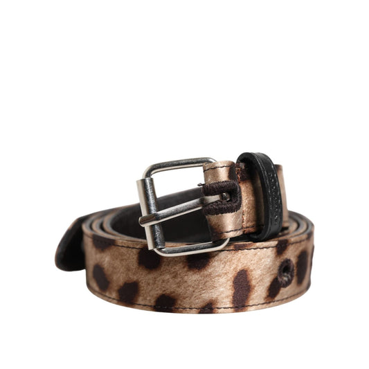 Dolce & Gabbana Brown Leopard Silver Metal Buckle Belt WMB542-85
