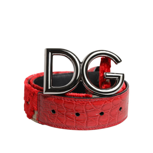 Dolce & Gabbana Red Viscose Silver DG Logo Metal Buckle Belt WMB544-65