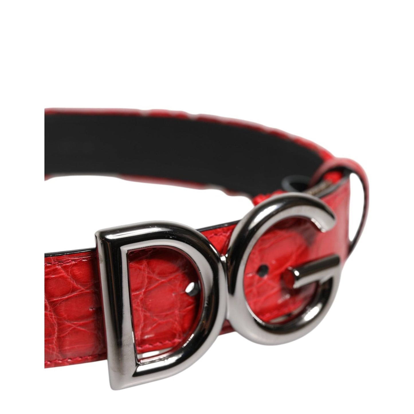 Dolce & Gabbana Red Viscose Silver DG Logo Metal Buckle Belt WMB544-65