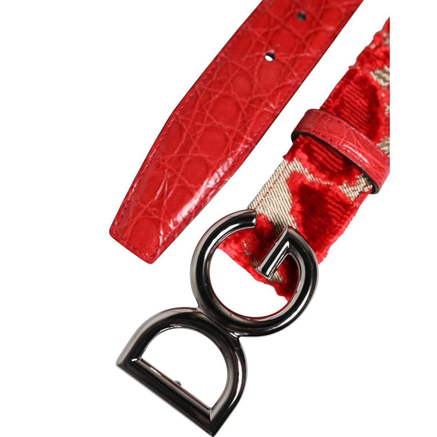 Dolce & Gabbana Red Viscose Silver DG Logo Metal Buckle Belt WMB544-65