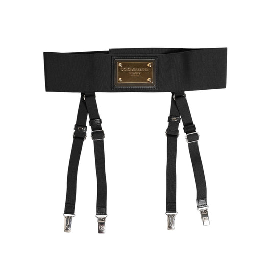 Dolce & Gabbana Black Leather Logo Wide Waist Belt Suspender WMB545-75