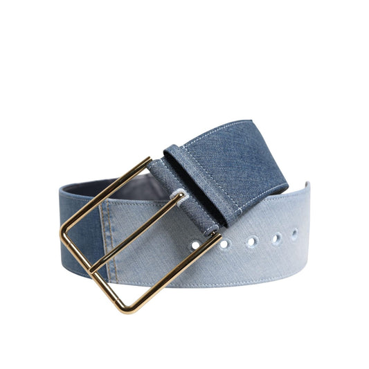 Dolce & Gabbana Two Tone Blue Denim Gold Metal Buckle Belt WMB548-90
