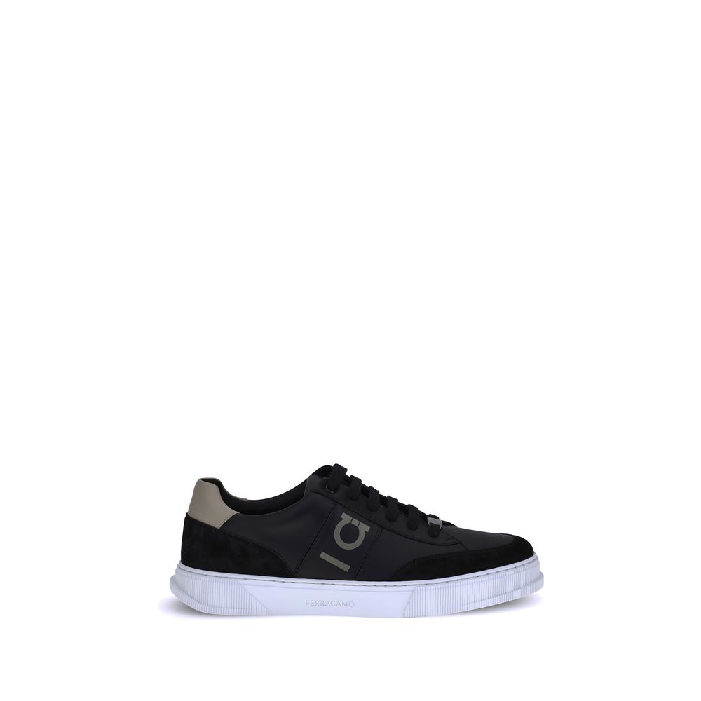 Ferragamo Black Calf Leather Bos Taurus Low Top Sneakers