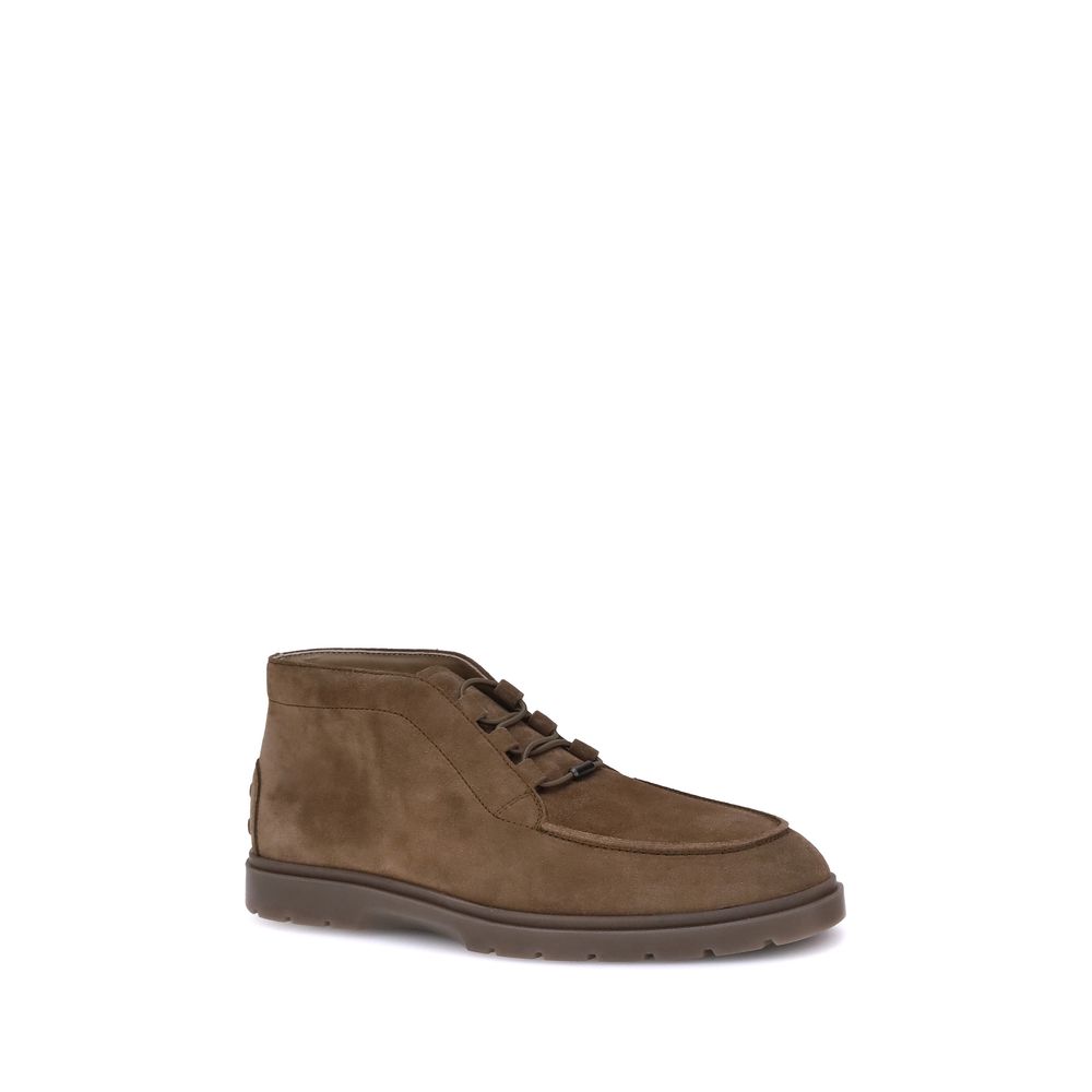 Tod's Brown Calf Leather Bos Taurus Lace-Up Boots, suede design with embossed logo and rubber sole, AW25 collection.