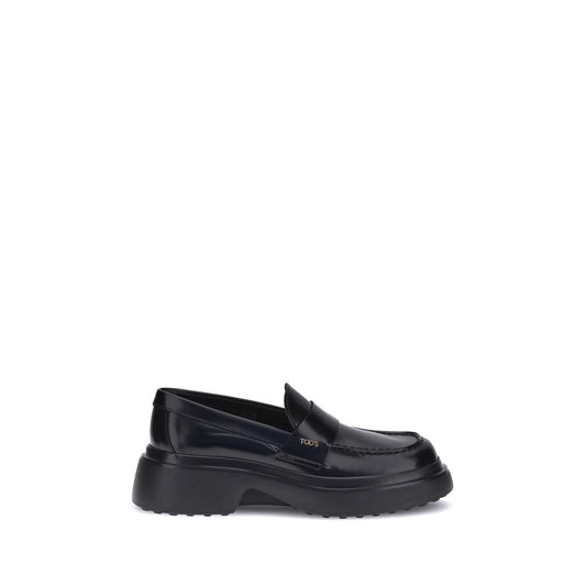Tod's Black Rubber Platform Loafers with patent leather and side logo on a rubber sole, AW25 collection, made in Italy