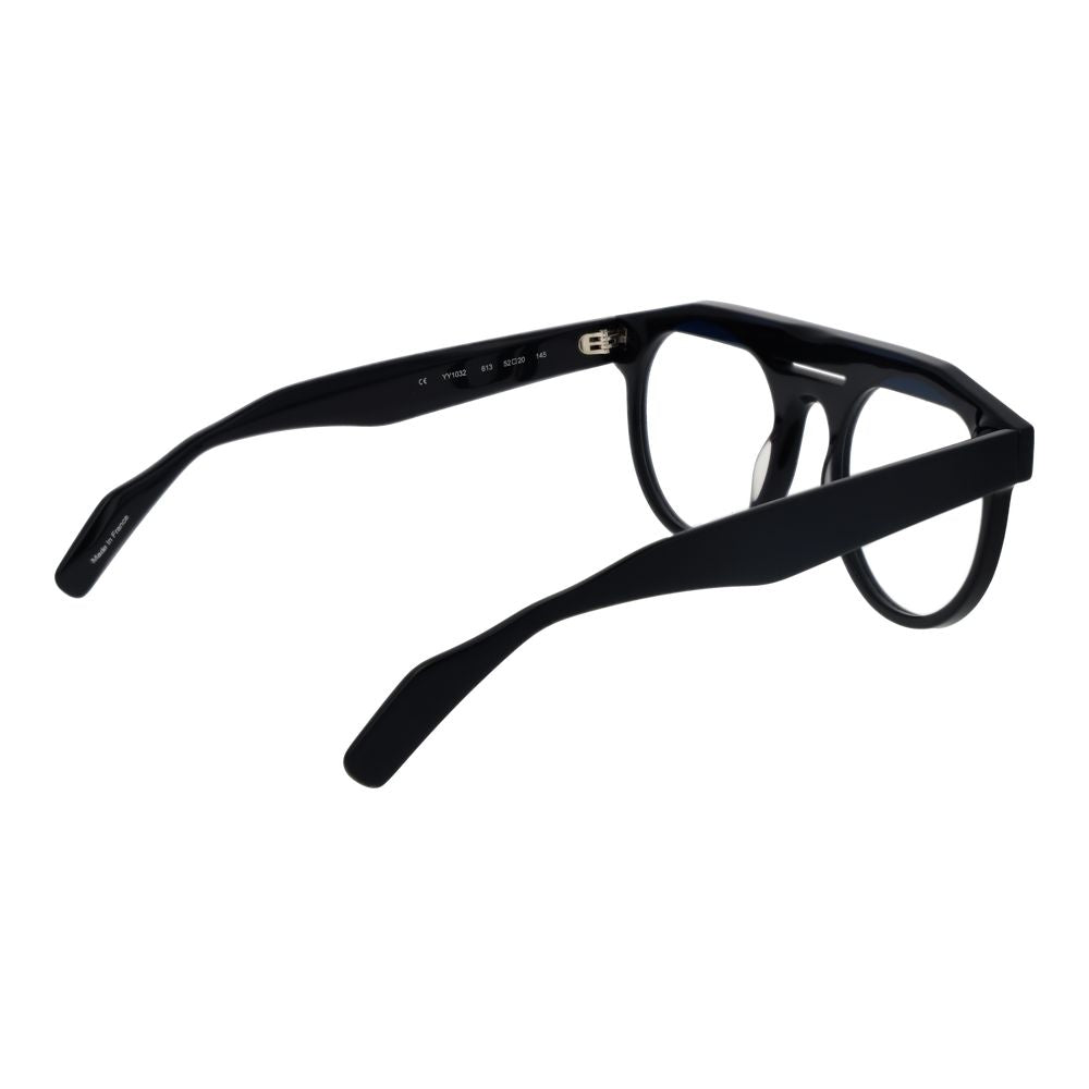Yohji Yamamoto Black Men Glasses Frame in full-rim aviator style with plastic lenses and black plastic material, size 52-20-145.