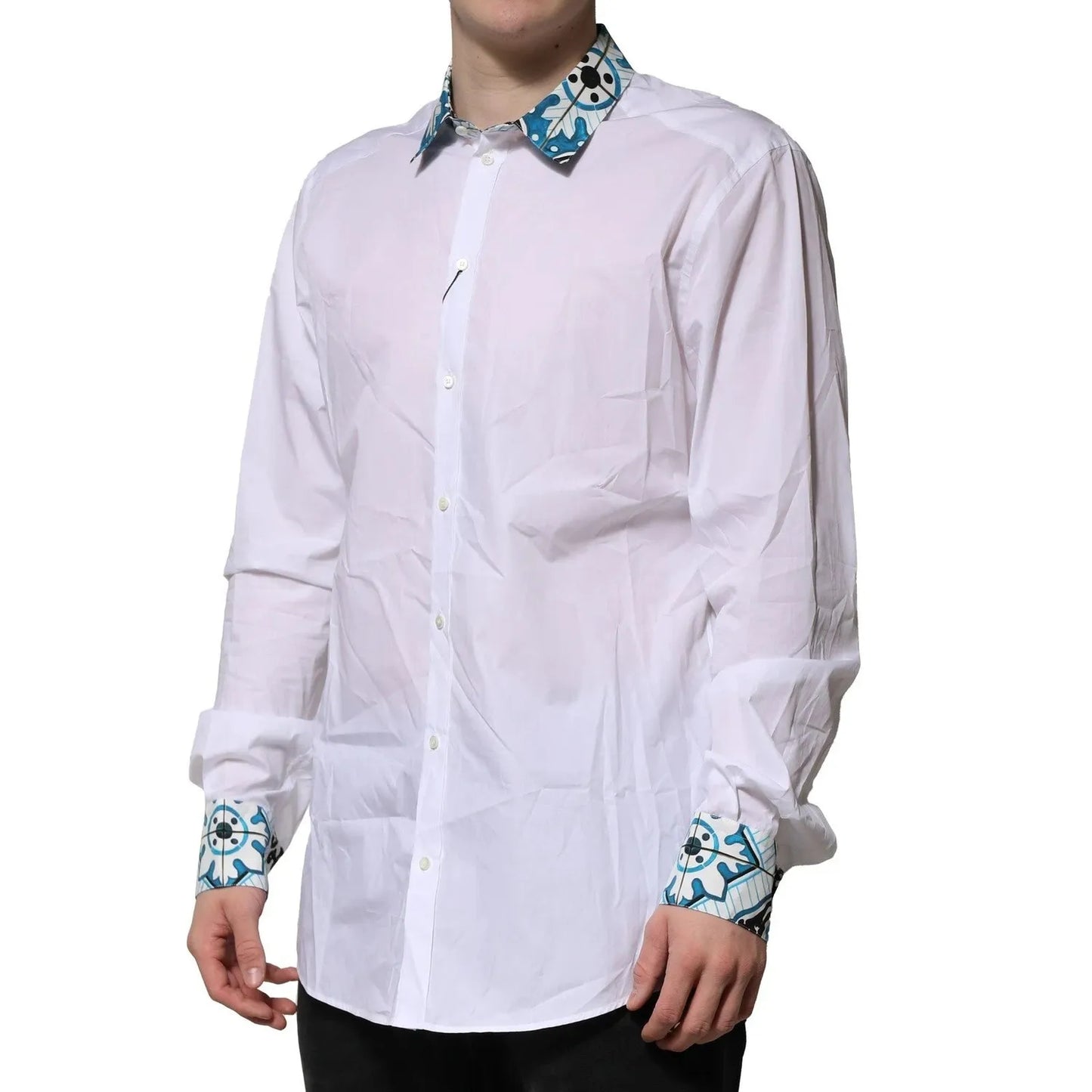 Dolce & Gabbana White Majolica Detailing GOLD Dress Shirt TSH906706-43