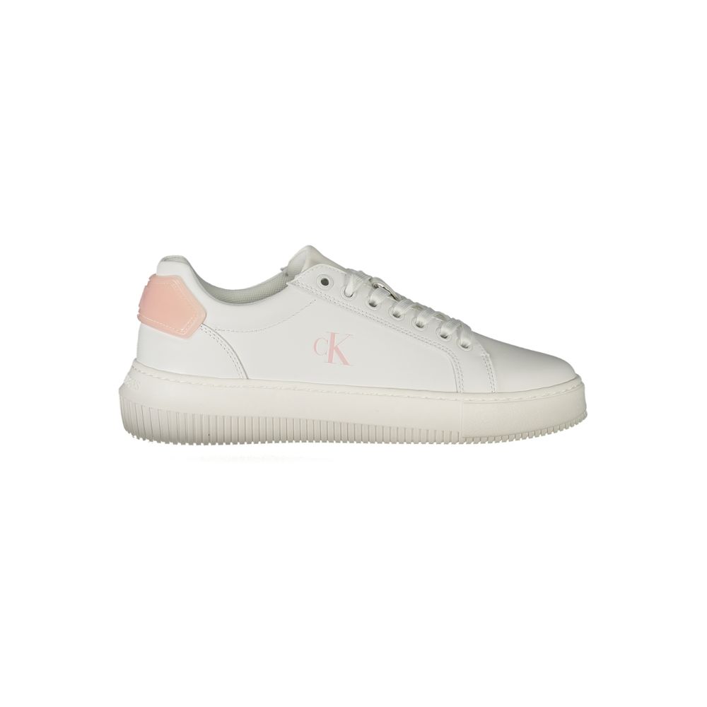 Calvin Klein White Leather Women Sneaker with pink accents and CK logo for trendiness and comfort