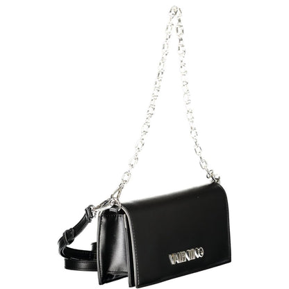 Mario Valentino Black Polyethylene Women Handbag with chain and adjustable strap, Italian chic design with elegant logo.
