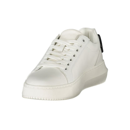 Calvin Klein White Leather Women Sneaker with black accents, showcasing elegant urban style and removable footbed for comfort.