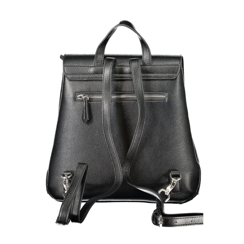 Back view of Mario Valentino Black Polyethylene Women Backpack with removable shoulder straps and zipper pocket