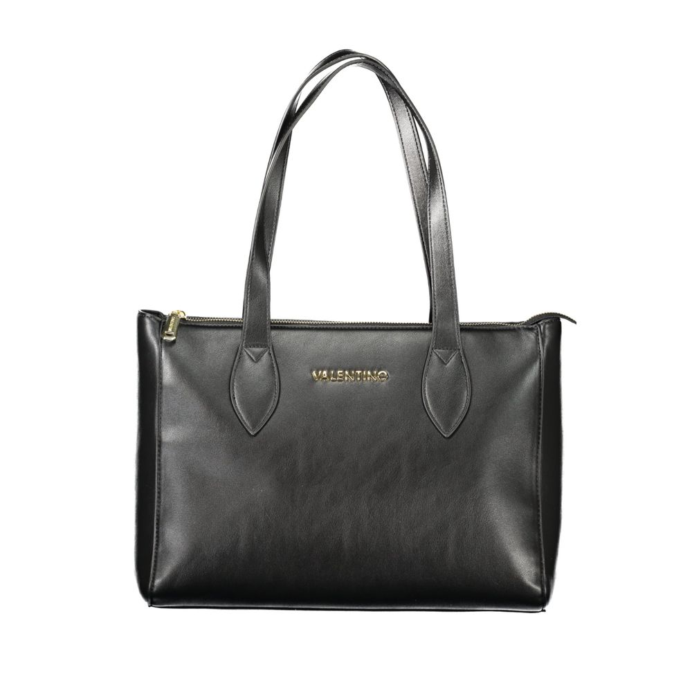 Mario Valentino Black Polyethylene Women Handbag, stylish 2-handle shoulder bag, perfect for urban sophistication with zip closure.